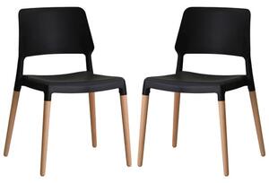 Rivera Black Plastic Dining Chairs With Beech Legs In Pair