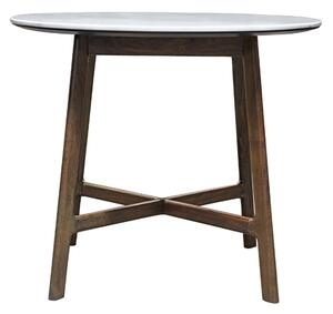 Barcela Wooden Round Dining Table With White Marble Top In Walnut