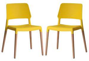 Rivera Yellow Plastic Dining Chairs With Beech Legs In Pair