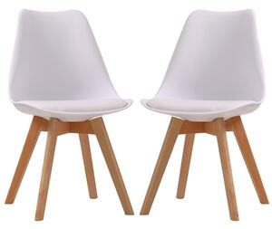 Livre White Plastic Dining Chairs With Wooden Legs In Pair