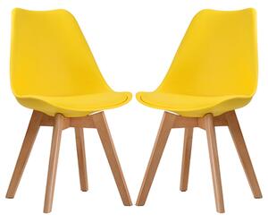 Livre Yellow Plastic Dining Chairs With Wooden Legs In Pair