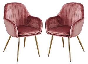 Lewes Velvet Vintage Pink Dining Chairs With Gold Legs In Pair