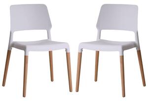 Rivera White Plastic Dining Chairs With Beech Legs In Pair