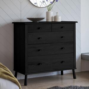 Burbank Oak Wood Chest Of 5 Drawers In Black