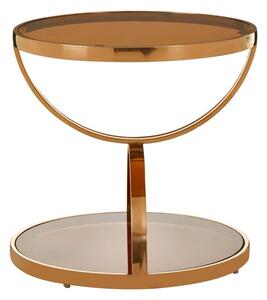 Saclateni Round Brown Glass Side Table With Rose Gold Frame