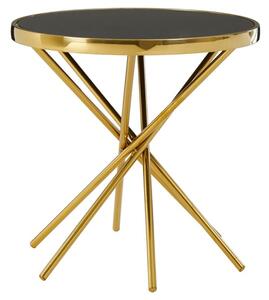 Saclateni Round Black Glass Top Side Table With Gold Frame