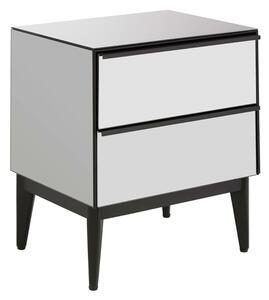 Mouhoun Mirrored Glass Bedside Cabinet In Grey And Black