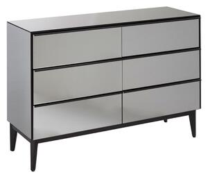 Mouhoun Mirrored Glass Chest Of 6 Drawers In Grey And Black