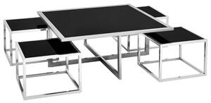 Fafnir Black Glass Top Coffee Table And Stool With Silver Frame