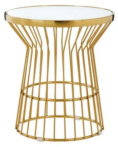 Saclateni Round White Glass Top Side Table With Gold Base