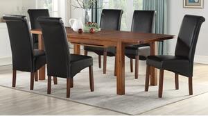 Areli Acacia Wood Extending Dining Set With 4 Black Sika Chairs