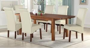 Areli Acacia Wood Extending Dining Set With 4 Cream Sika Chairs