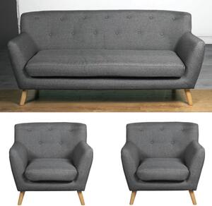 Lyrae Fabric 3 Seater Sofa And 2 Armchairs Suite In Dark Grey