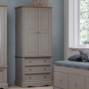 Consett Wooden Wardrobe With 2 Doors 3 Drawers In Grey And Oak