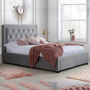 Woodberry Fabric King Size Bed With 4 Drawers In Grey