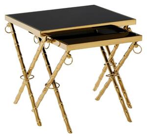 Arezza Black Glass Top Nest Of 2 Tables With Gold Steel Legs