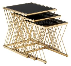 Arezza Black Glass Top Nest Of 3 Tables With Gold Steel Frame