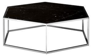 Markeb Hexagonal Black Marble Coffee Table With Silver Frame