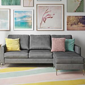 Cherokee Velvet Corner Sofa With Chrome Legs In Grey