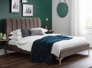 Daley Velvet Double Bed In Grey With Gold Legs