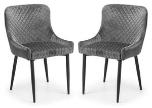 Lakia Grey Velvet Dining Chairs With Black Legs In Pair