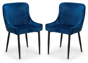 Lakia Blue Velvet Dining Chairs With Black Legs In Pair