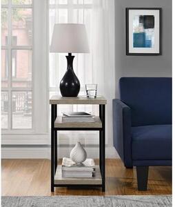 Ellicott Wooden End Table With 2 Shelves In Grey Oak