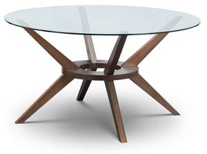 Calderon Large Glass Top Dining Table With Walnut Legs