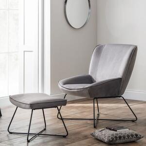 Magali Velvet Bedroom Chair With Stool In Grey