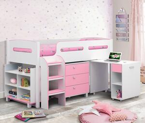 Kaira Cabin Bunk Bed In White And Pink