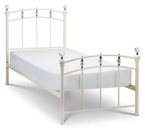 Sadakoa Metal Single Bed In Stone White With Crystal Finials