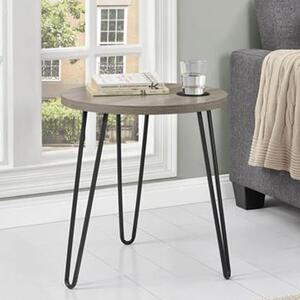 Ojai Wooden Round Side Table With Black Legs In Grey Oak