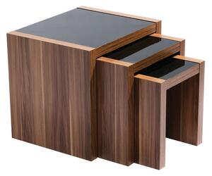 Sirius Wooden Nest Of 3 Tables In Walnut And Black High Gloss