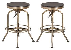 Dschubba Brass Steel Bar Stools With Ash Wooden Seat In A Pair