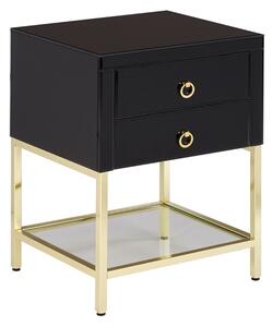 Kensick High Gloss Bedside Cabinet With Gold Frame In Black