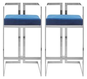 Azaltro Blue Velvet Bar Stools With Silver Metalframe In Pair