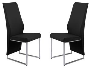 Crystal Black PU Dining Chairs With Chrome Legs In Pair