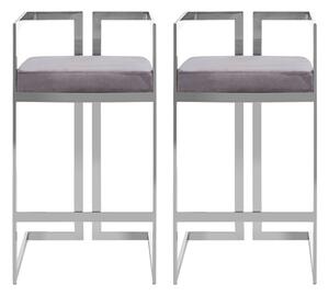 Azaltro Grey Velvet Bar Stools With Silver Metalframe In Pair