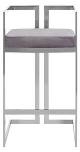 Azaltro Velvet Bar Stool In Grey With Silver Metalframe