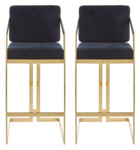 Azaltro Black Velvet Bar Stools With Gold Metalframe In Pair