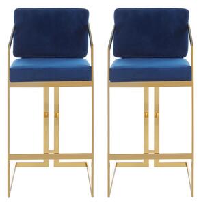 Azaltro Blue Velvet Bar Stools With Gold Metalframe In Pair