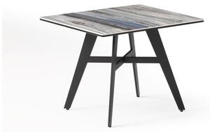 Cebalrai Glass End Table In Blue Mist With Black Metal Legs