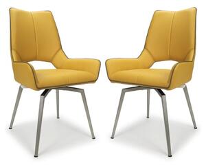 Mosul Yellow Leather Dining Chairs With Steel Legs In Pair