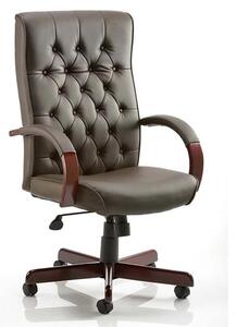 Chesterfield Leather Office Chair In Brown With Arms