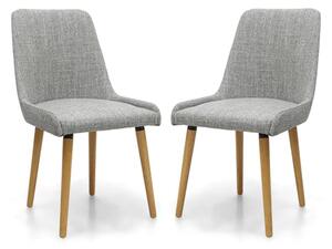 Chioa Grey Fabric Dining Chairs With Oak Legs In Pair