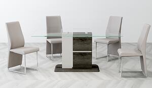 Panama Glass Dining Set With 6 Crystal PU Chamagne Chairs