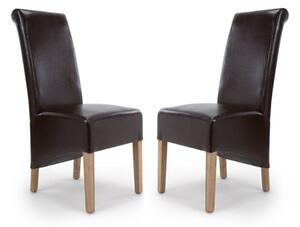 Kyoto Brown Leather Dining Chairs With Oak Legs In Pair