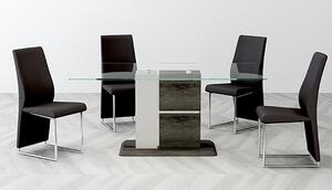 Panama Glass Dining Set With 6 Crystal PU Black Chairs