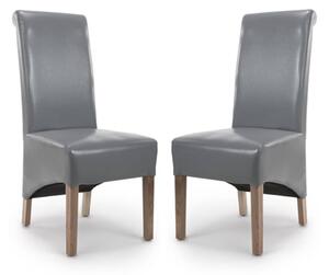 Kyoto Grey Leather Dining Chairs With Oak Legs In Pair