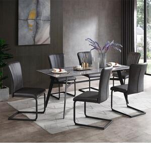 Cebalrai Glass Dining Set In Blue Mist With 6 Duplex PU Chairs